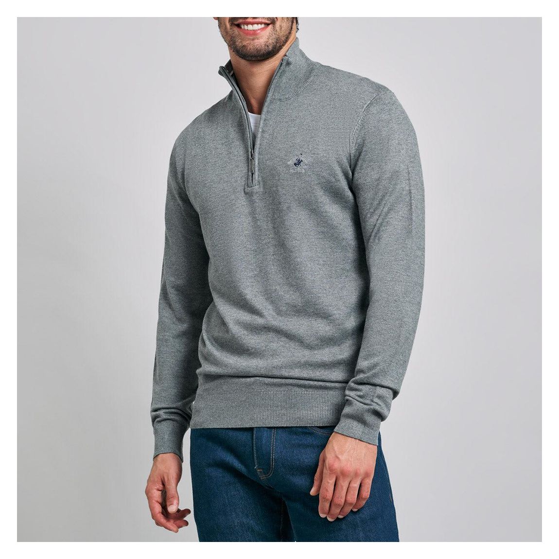 Grey Polo Pony 1/4 Zip Knit Jumper main product photo