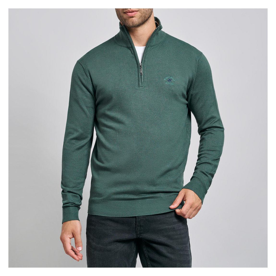 POLO PONY 1/4 ZIP KNIT FOREST GREEN main product photo