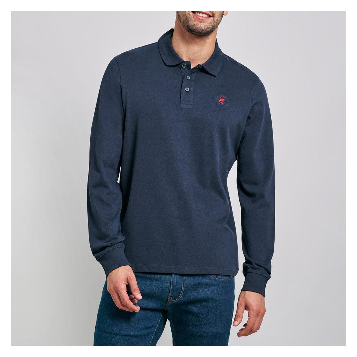 Navy Cotton Pique Polo Shirt main product photo