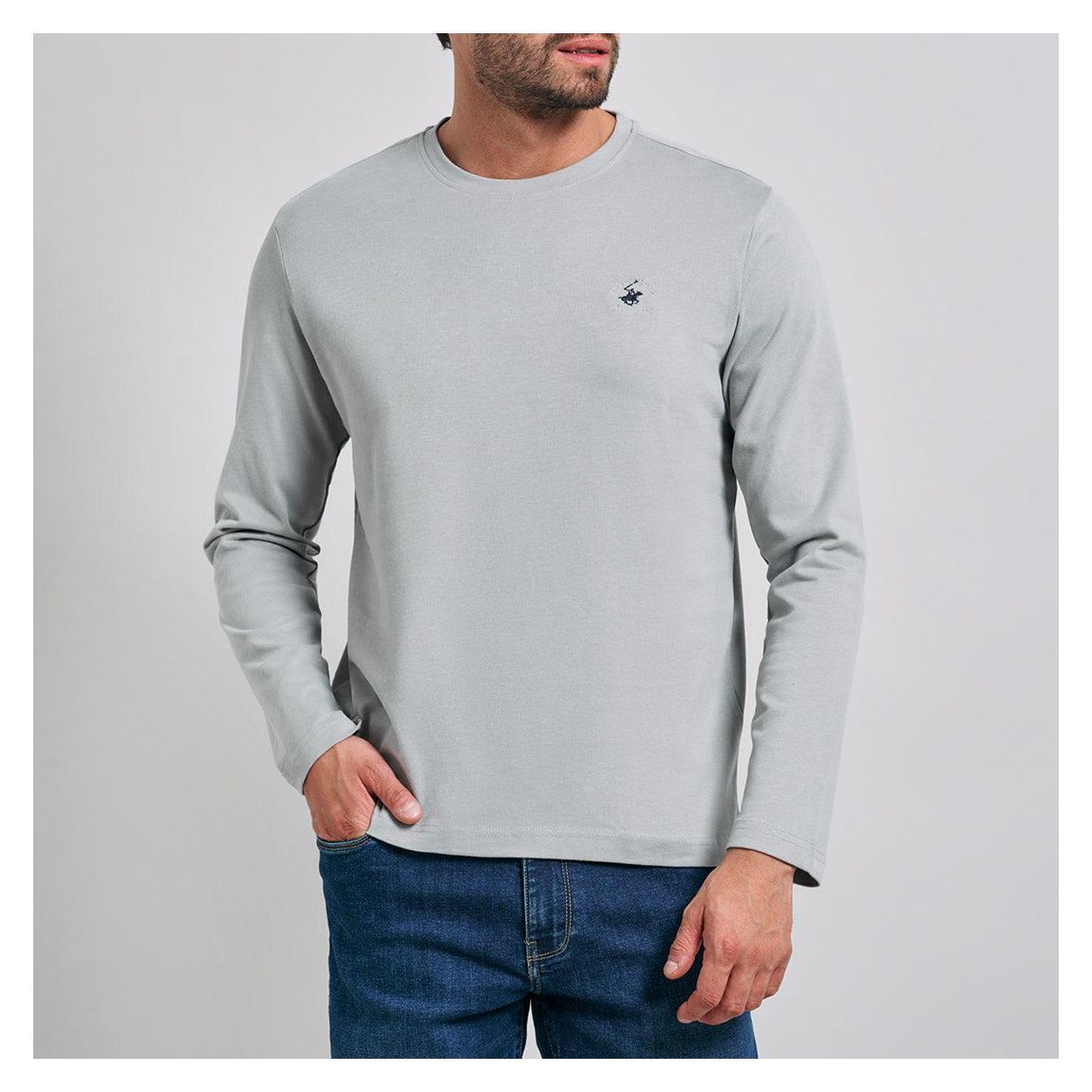 Grey Long Sleeve Crew Cotton T-Shirt main product photo