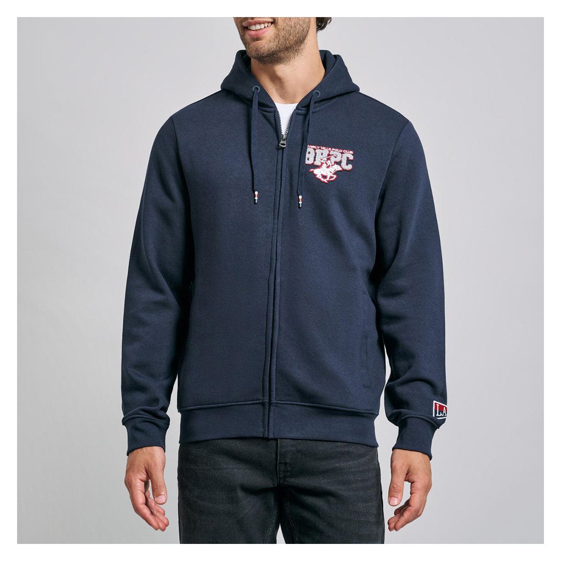 Navy Patchwork Full Zip Hoodie main product photo