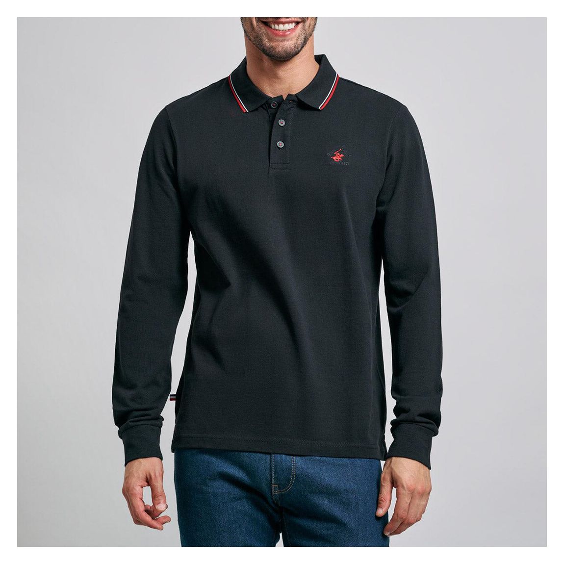 Black Tipped Long Sleeve Polo Shirt main product photo