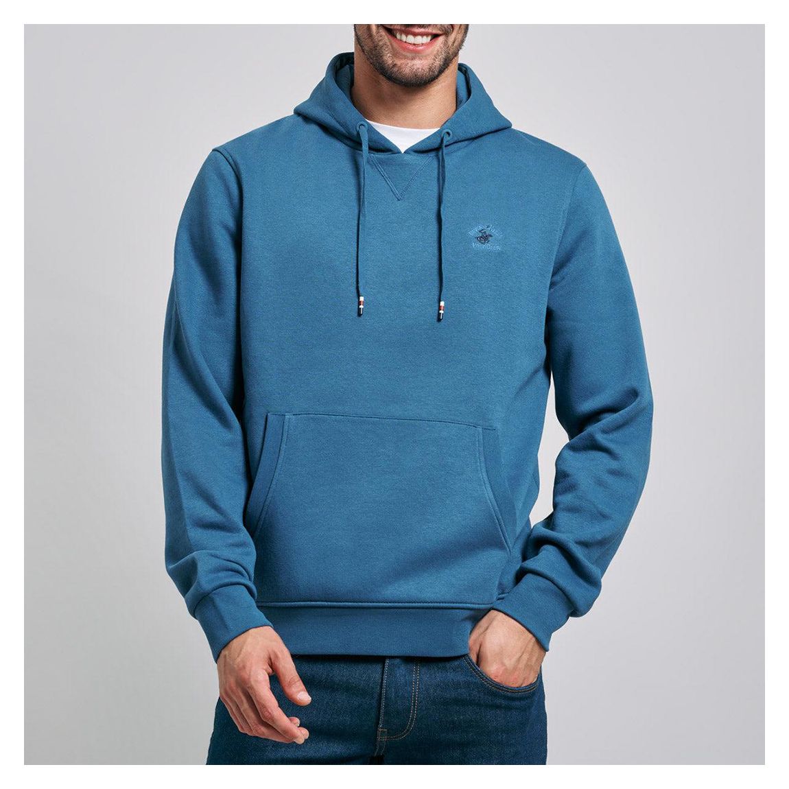 Blue Embroidered Drawstring Hoodie main product photo