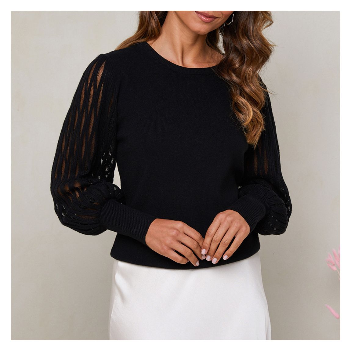 Black Cashmere Blend Net Sleeve Jumper main product photo