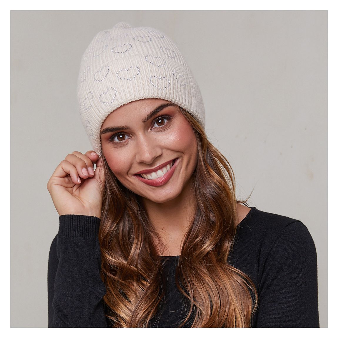 Ecru Cashmere Blend Embellished Beanie main product photo