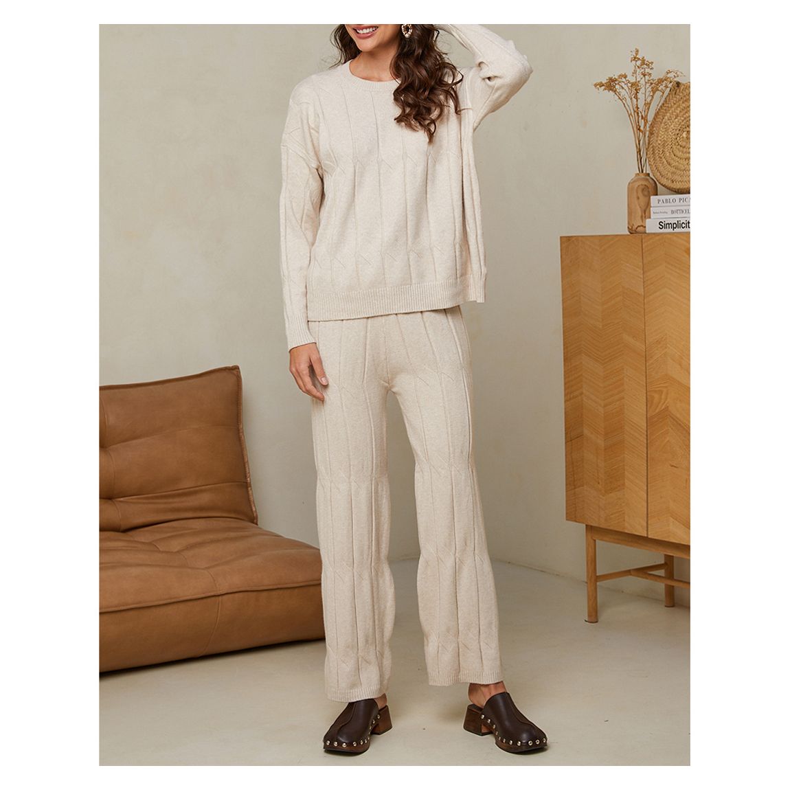 Ecru Cashmere Blend Cable Jumper and Trouser Set main product photo