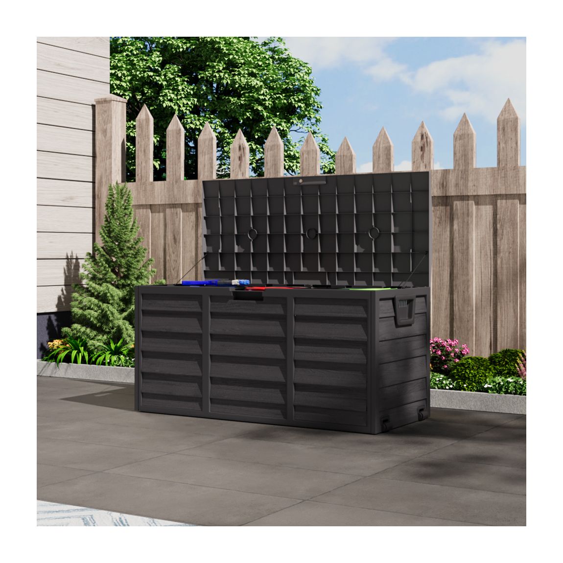 Black Outdoor Storage Deck Box with Wheels main product photo