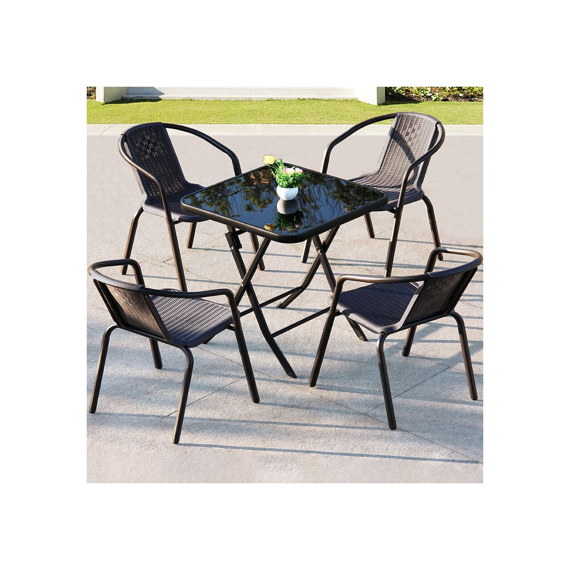 Tempered Glass Garden Table with Rattan Garden Chairs Set of 4 main product photo