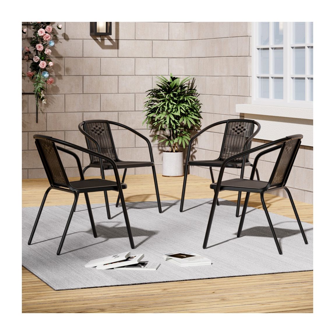 PE Rattan Stacking Garden Chairs Set of 6 main product photo