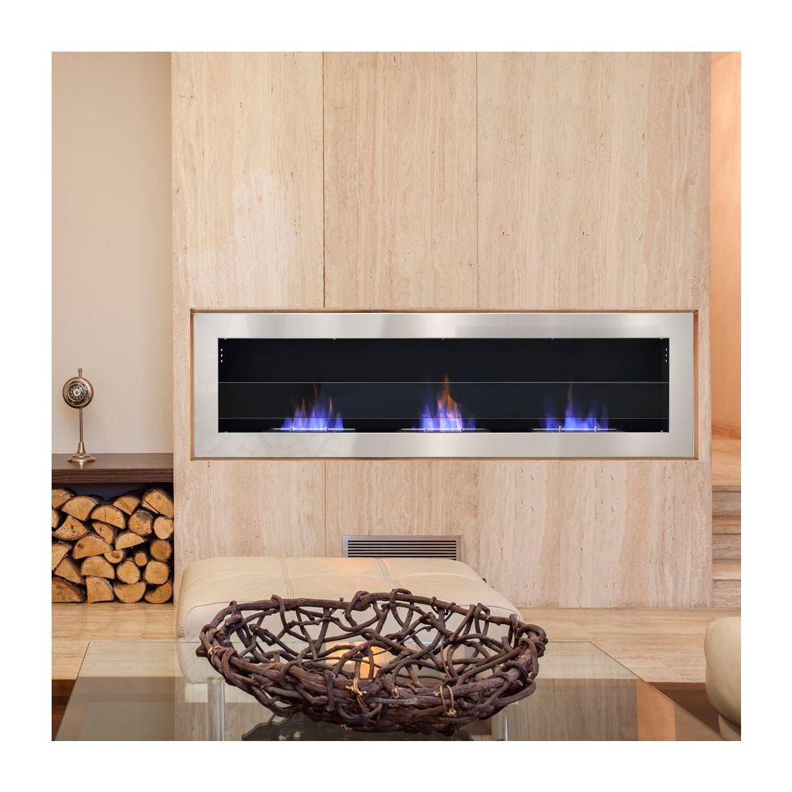 Recessed and Wall Mount Ethanol Fireplace, Adjustable Flame main product photo
