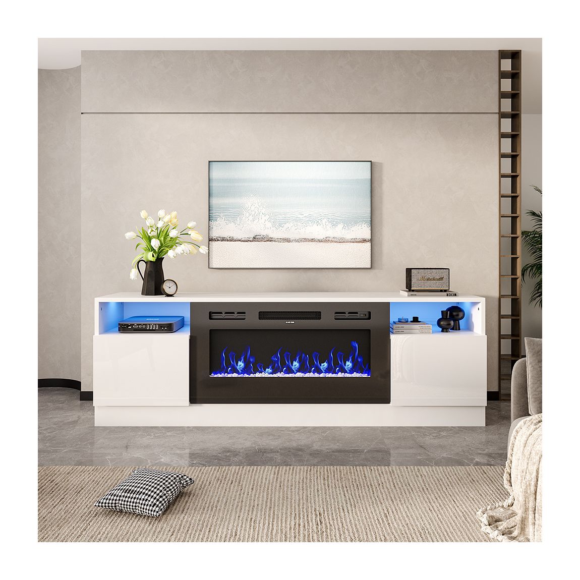 Recessed Electric Fireplace TV Stand with Closed Storage main product photo
