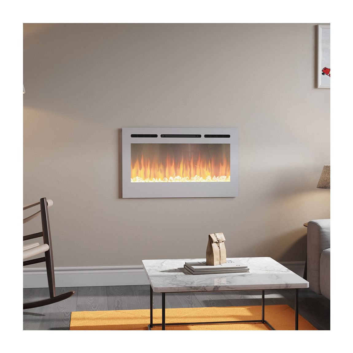Linear Electric Fireplace Recessed in White main product photo