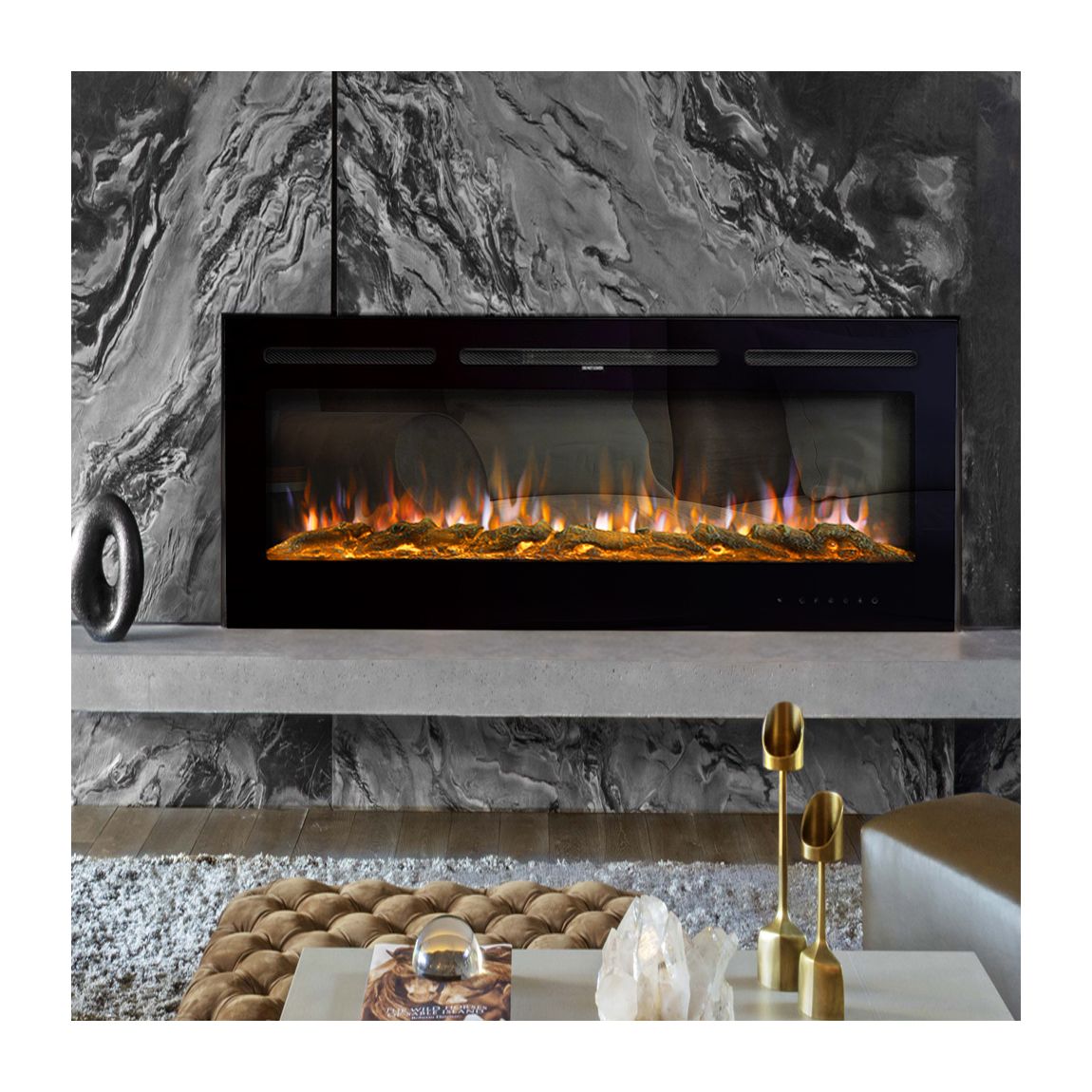 Recessed/Wall Mounted Electric Fireplace Adjustable Flame with Remote main product photo