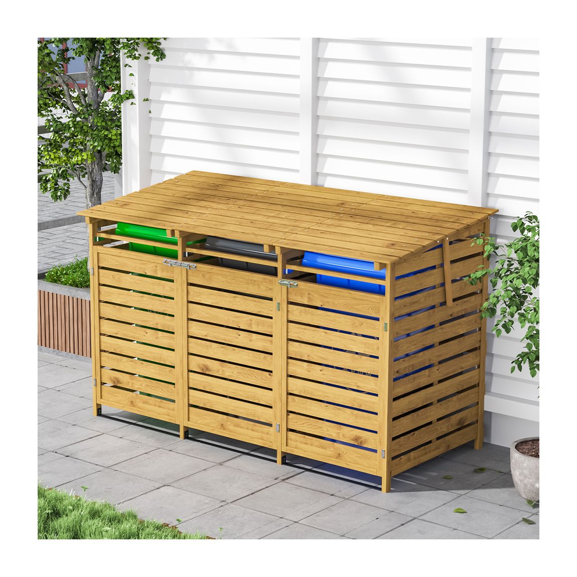 Outdoor Wooden Trash Can Storage Shed main product photo
