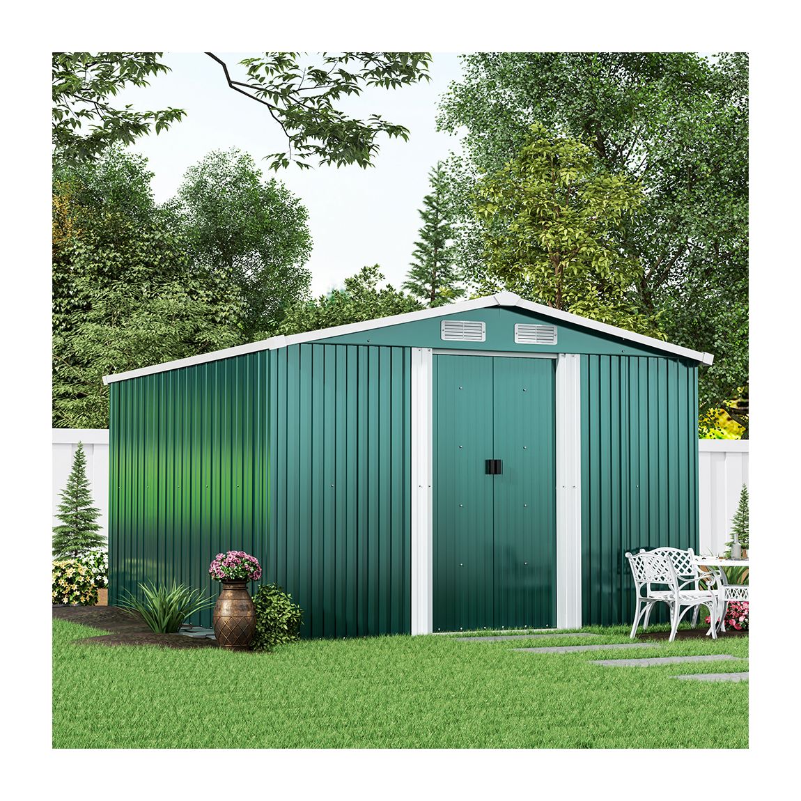 Dark Green Metal Garden Storage Shed main product photo