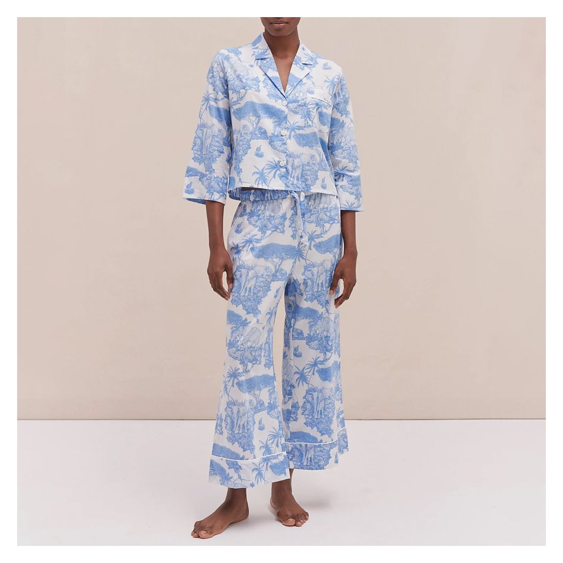 Boxy Shirt and Wide Leg Trouser Set Loxodonta Print Blue main product photo
