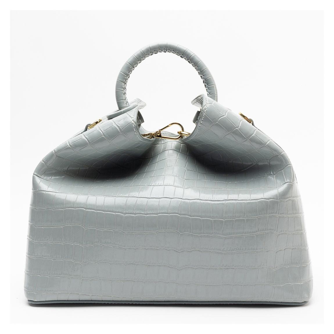 Grey Croco Print Raisin Leather Handbag main product photo