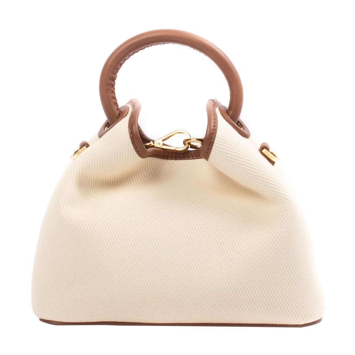 White and Cognac Baozi Canvas/Leather Handbag main product photo