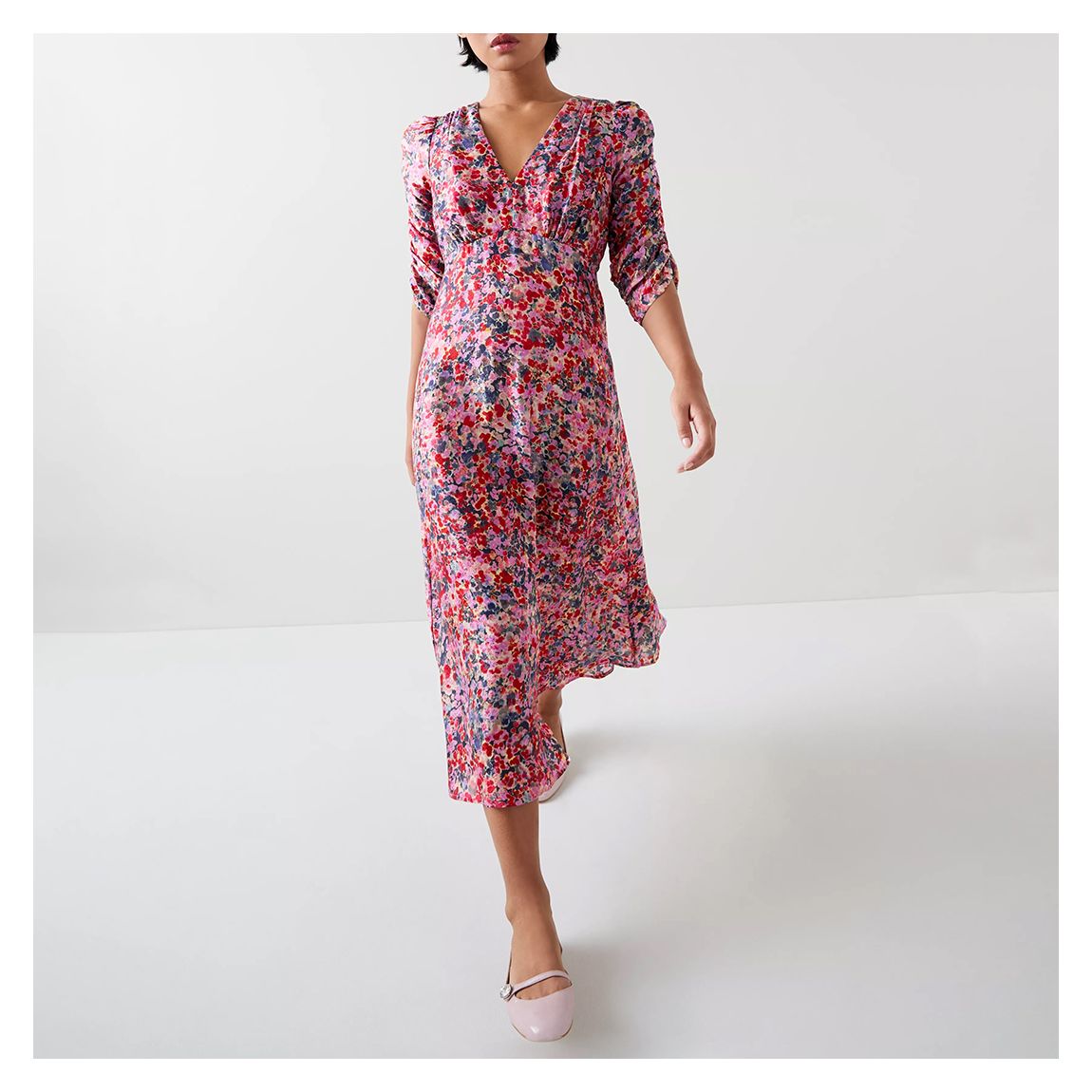 Multicoloured Petite Printed Silk Midi Dress main product photo