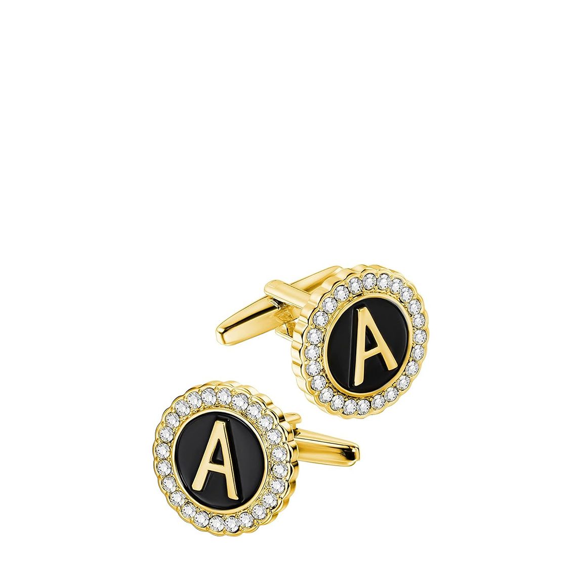18K Gold & Black Formal Initial Cufflinks main product photo