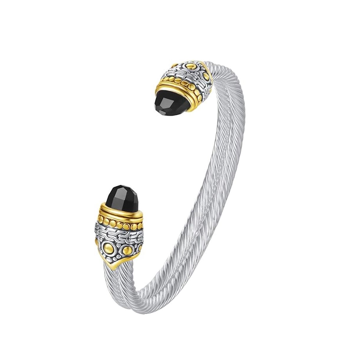 18K Gold & Silver Two Tone Onyx Cuff Bangle main product photo
