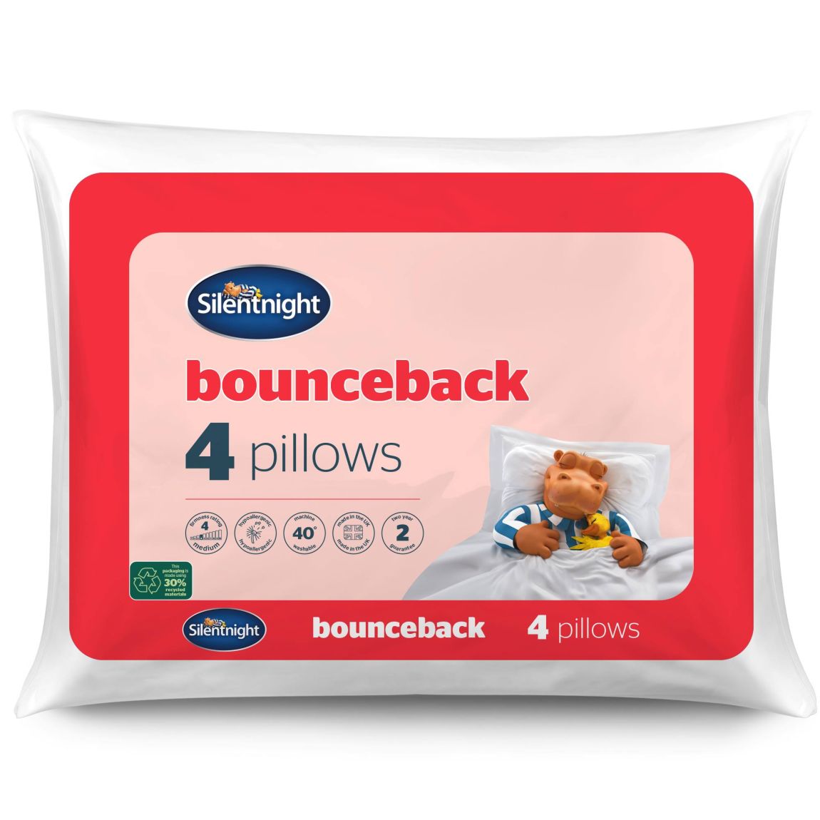Silentnight Luxury Overlocked Bounceback Pillow - 4 Pack