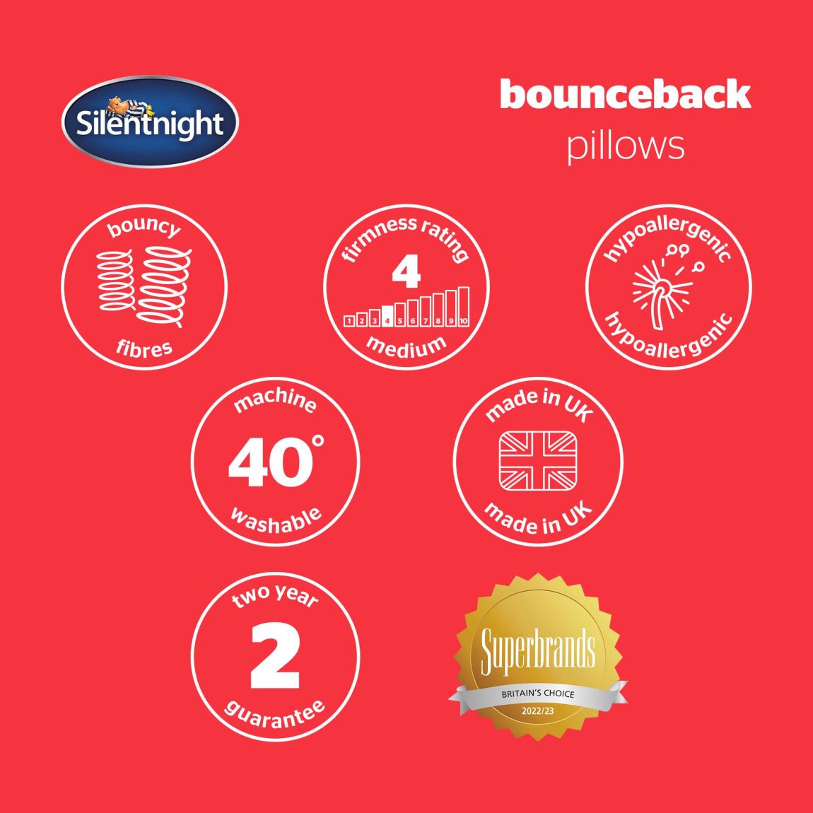 Silentnight Luxury Overlocked Bounceback Pillow - 4 Pack