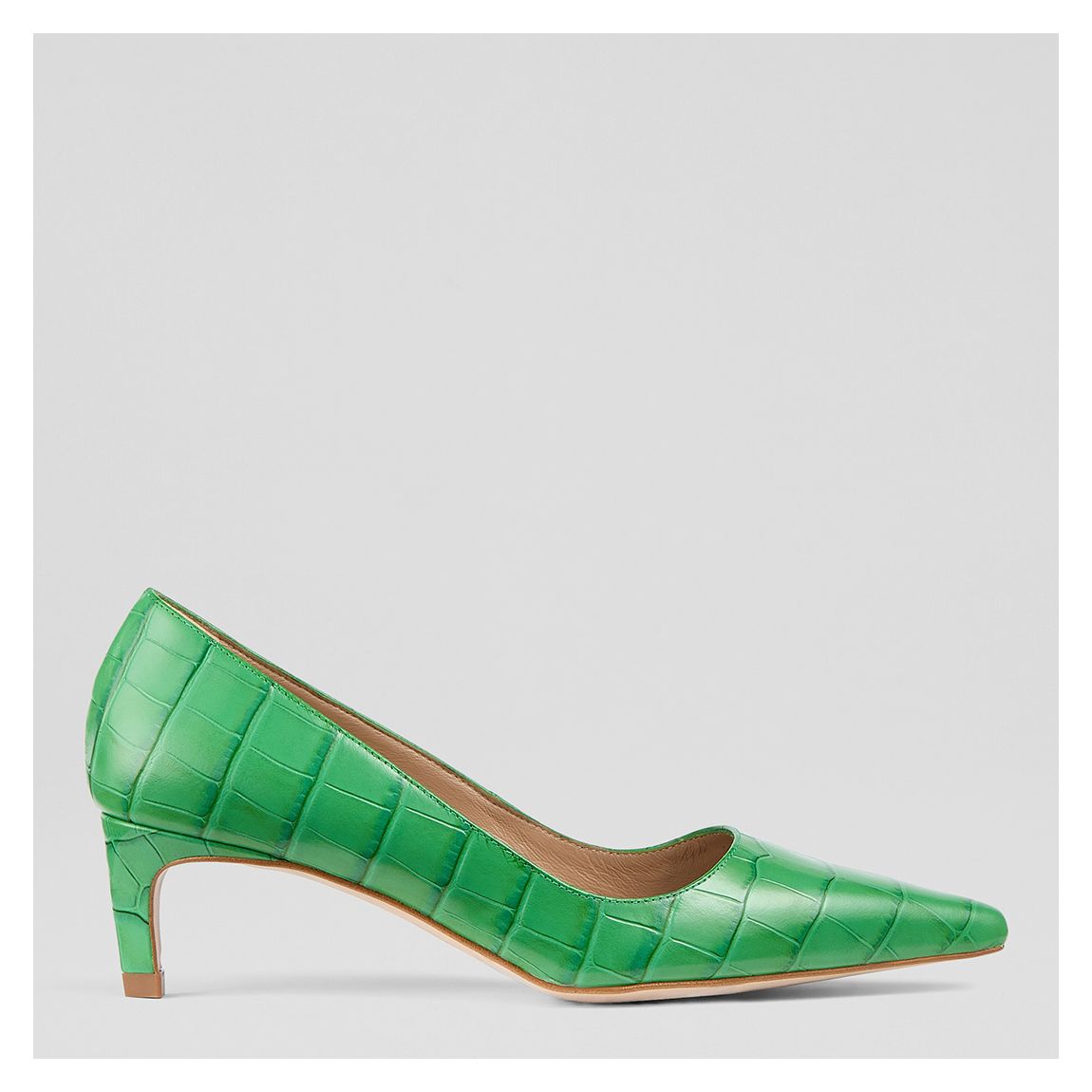 Green Ava Croc Effect Kitten Heel Courts main product photo