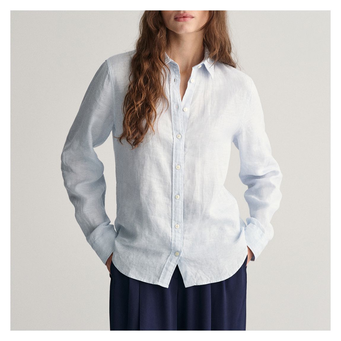 Blue Linen Long Sleeve Popover Shirt main product photo