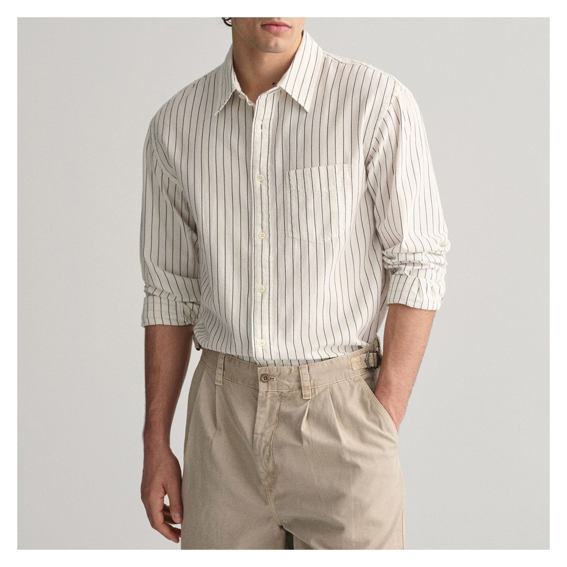 White Seersucker Cotton Pinstripe Shirt main product photo