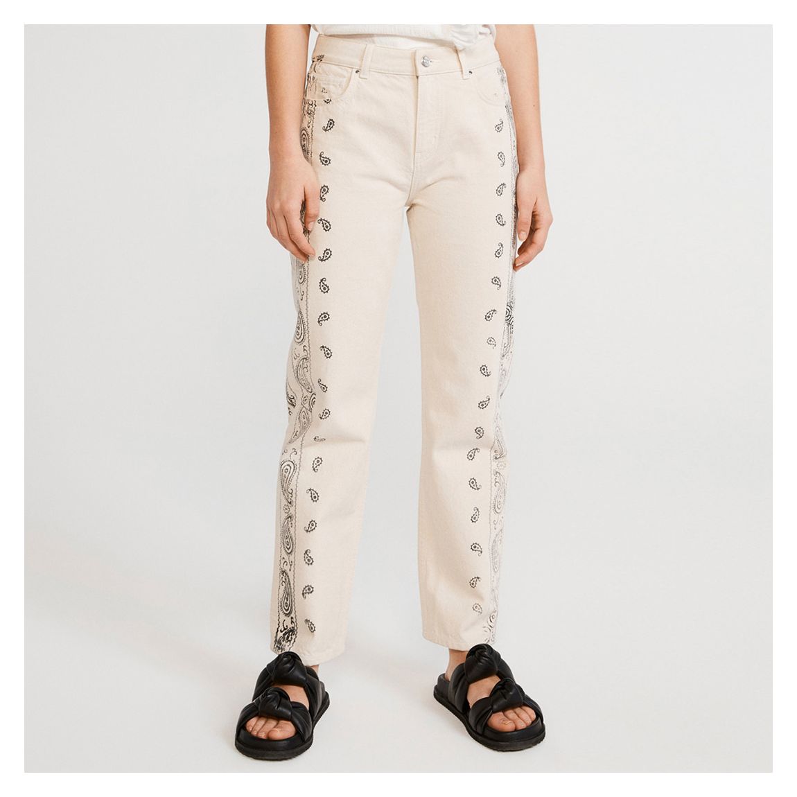Ecru Patterned Prospere Jeans main product photo