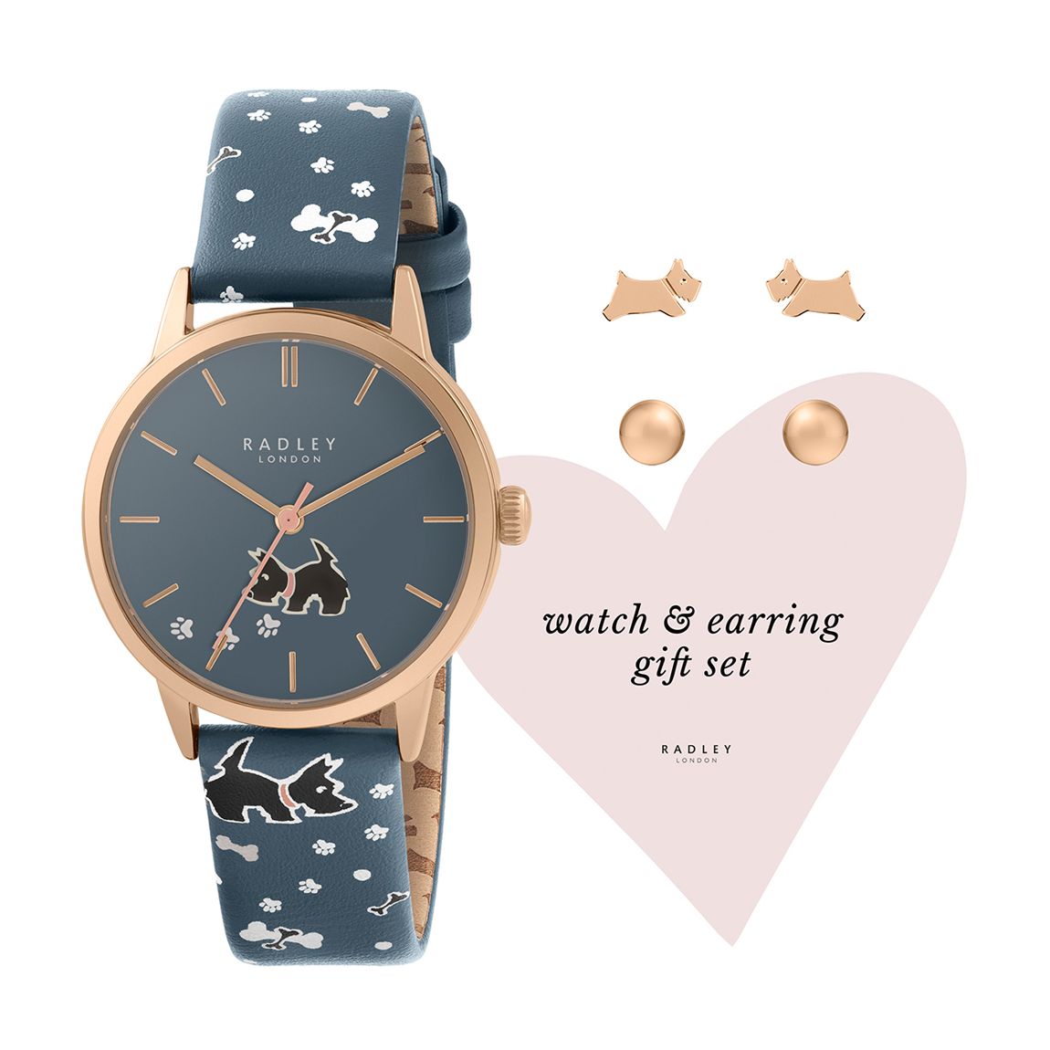 Rose Gold Mackay Road Vintage Blue Strap Watch And Earring Set main product photo
