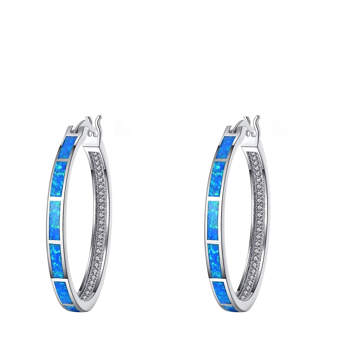 Silver Blue Opal Embellished Hoop Earrings main product photo