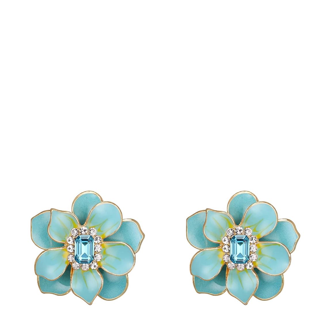 18K Gold Multi Blue Flower Enamel Statement Stud Earrings main product photo