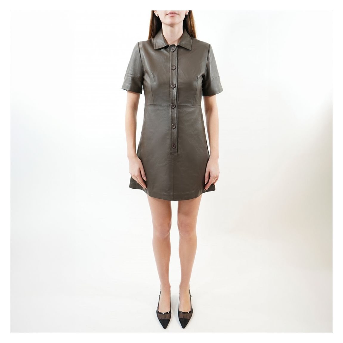 Brown Missy Leather Shirt Dress main product photo
