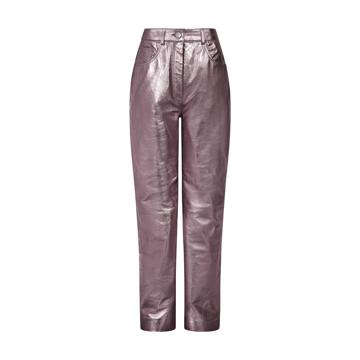Purple Metallic Amy Straight Leather Trousers main product photo