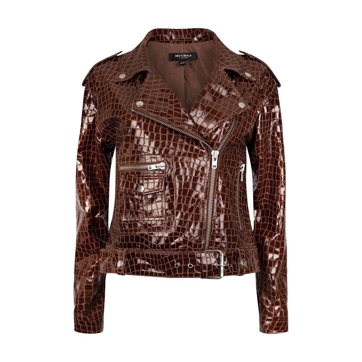 Brown Bella Patent Croc Biker Jacket main product photo