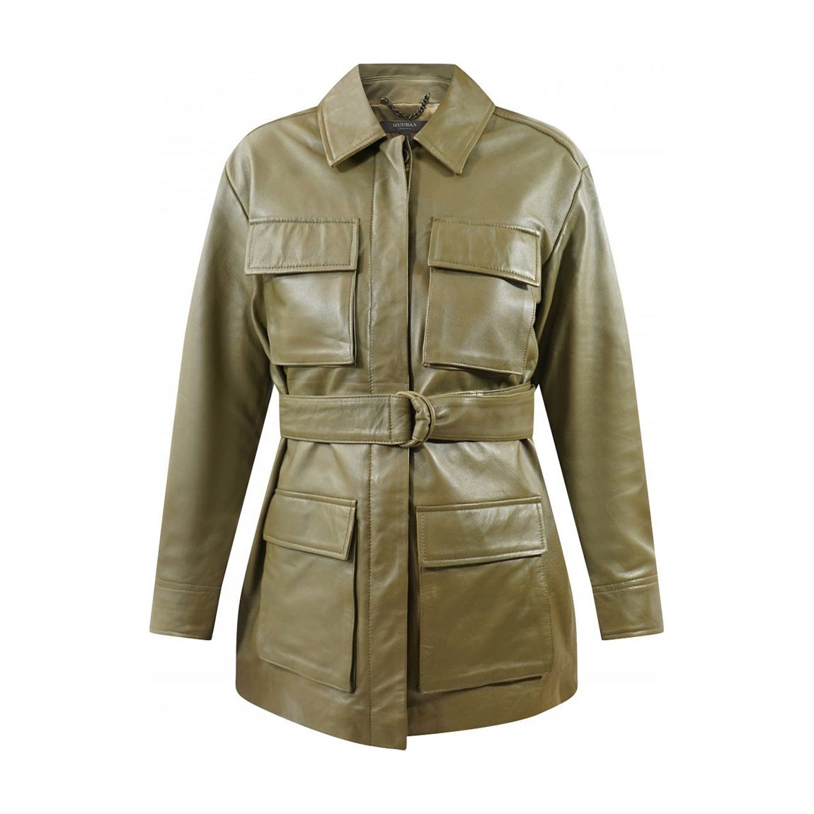 Olive Parker Belted Leather Jacket main product photo