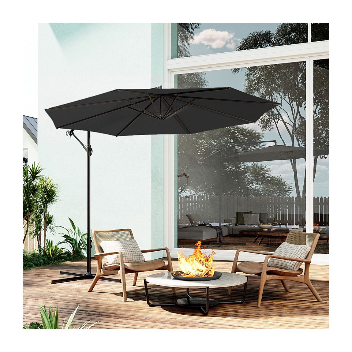 3M Large Banana Cantilever Patio Parasol for Outdoor Sunshade and Rain with Cross Base - Black main product photo