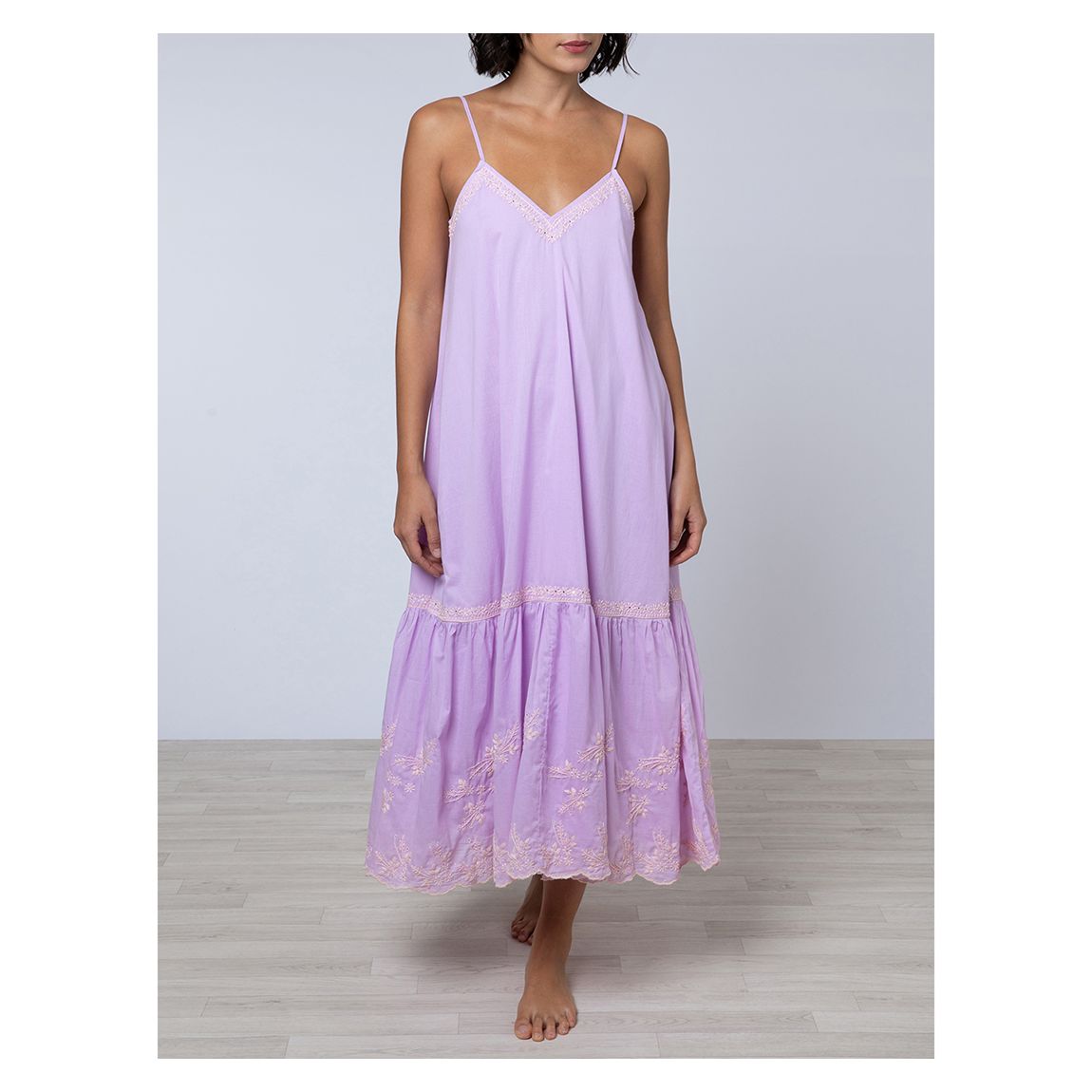 Lilac V-Neck Midi Dress With Embroidery main product photo