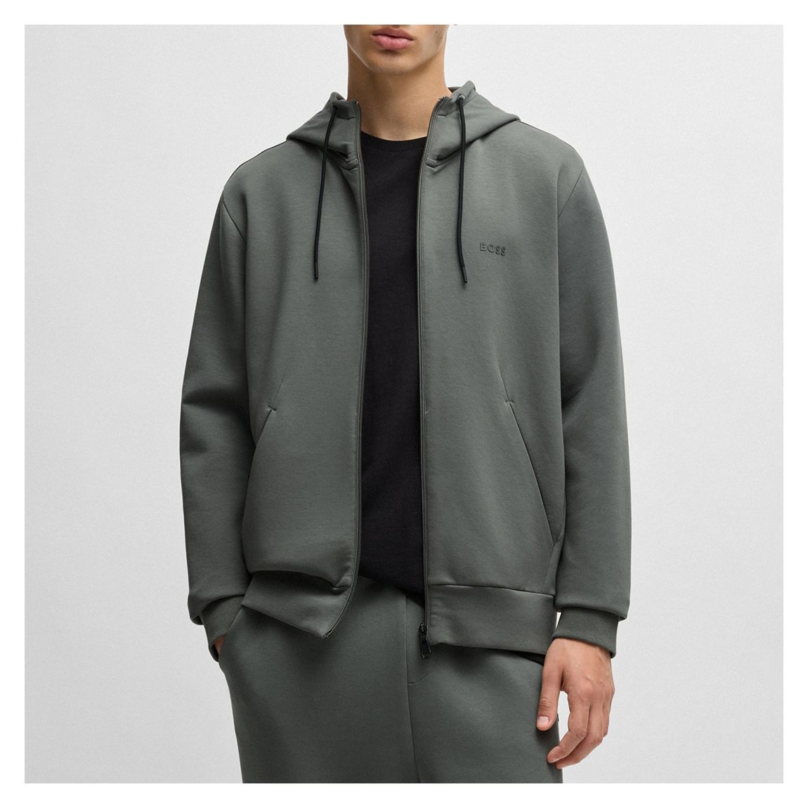 Grey Cotton Blend Zip Hoodie main product photo