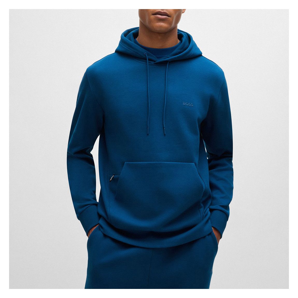 Blue Cotton Blend Drawstring Hoodie main product photo
