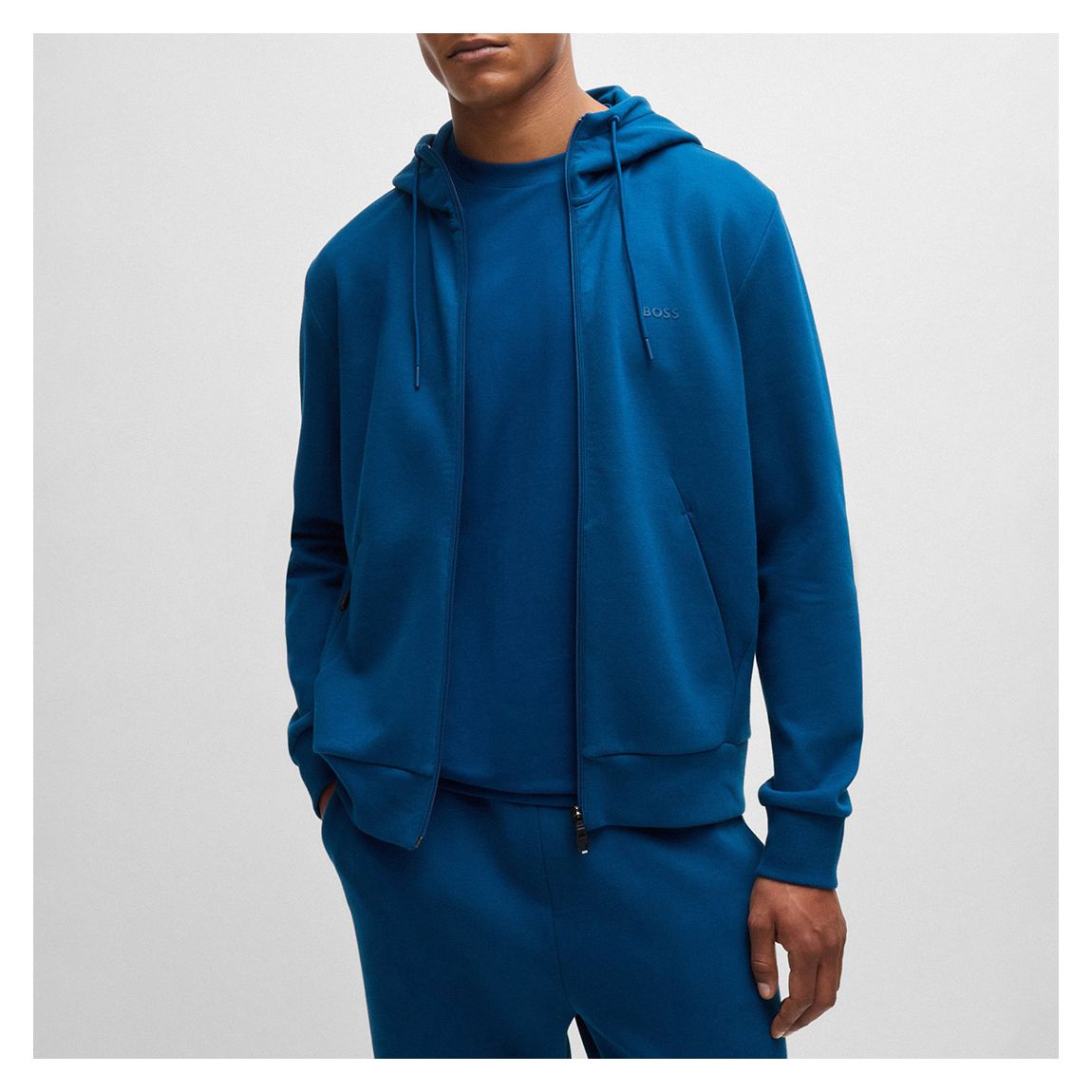 Blue Cotton Blend Zip Hoodie main product photo