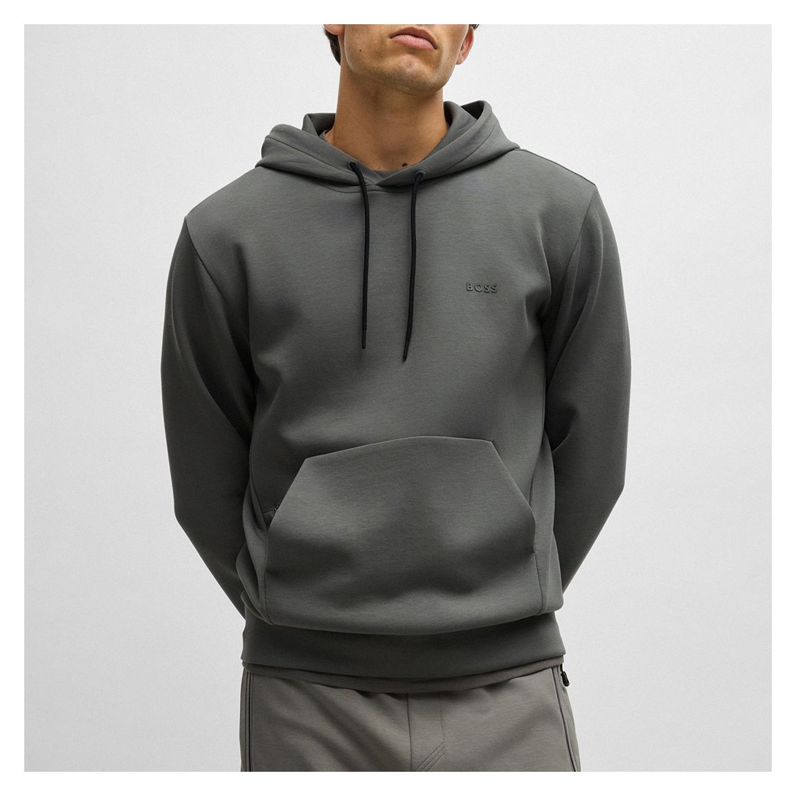 Grey Cotton Blend Drawstring Hoodie main product photo