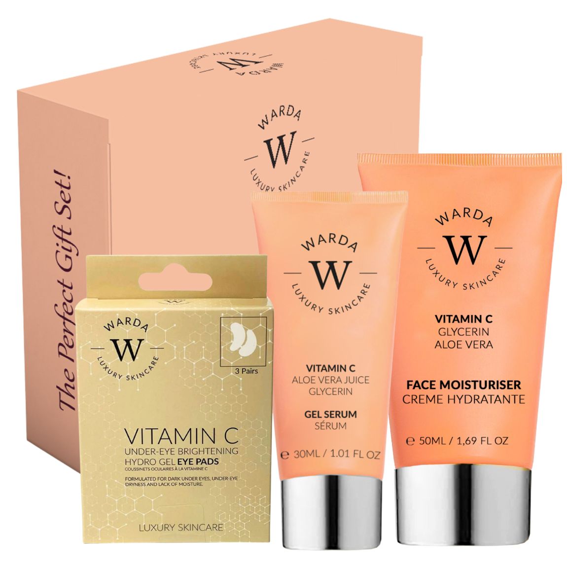 VITAMIN C MOISTURISER 50ml + GEL SERUM 30ml + VITAMIN C UNDER-EYE EYEPADS x 3 main product photo