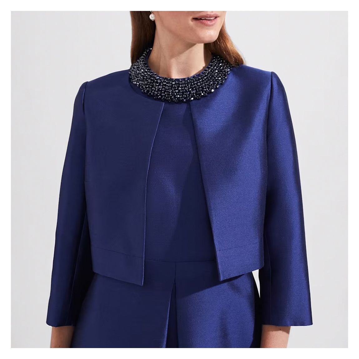 Royal Blue Christie Silk Wool Collarless Jacket main product photo