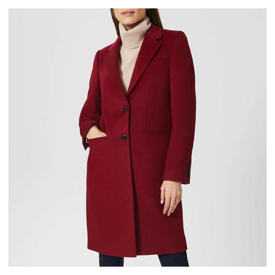 Hobbs London Deep Red Tilda Wool Longline Coat - BrandAlley