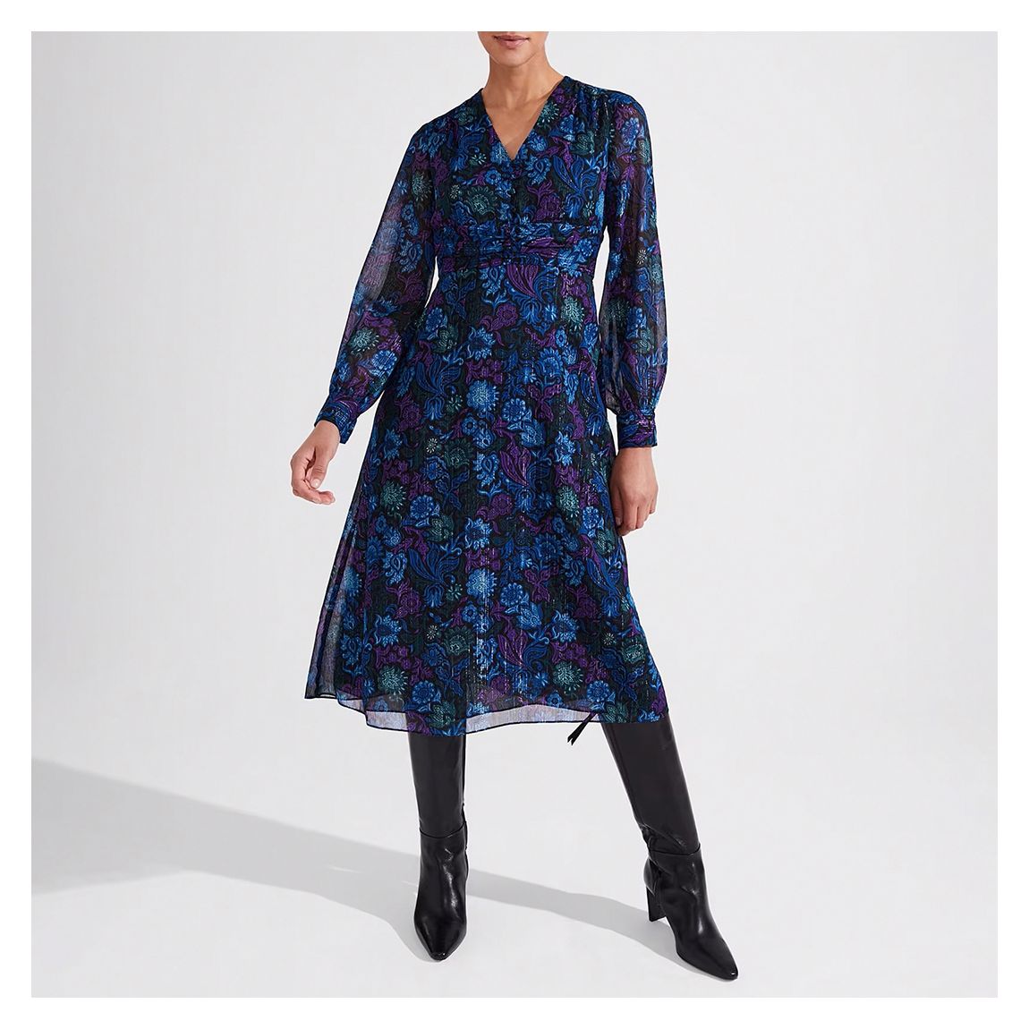 Blue Floaral Saffron Chiffon Midi Dress main product photo