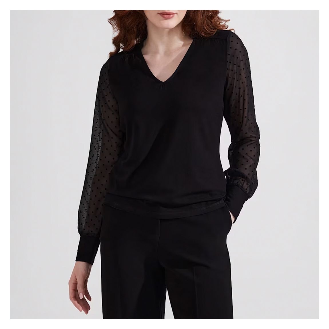 Black Louisa Dobby Spot Long Sleeve Top main product photo