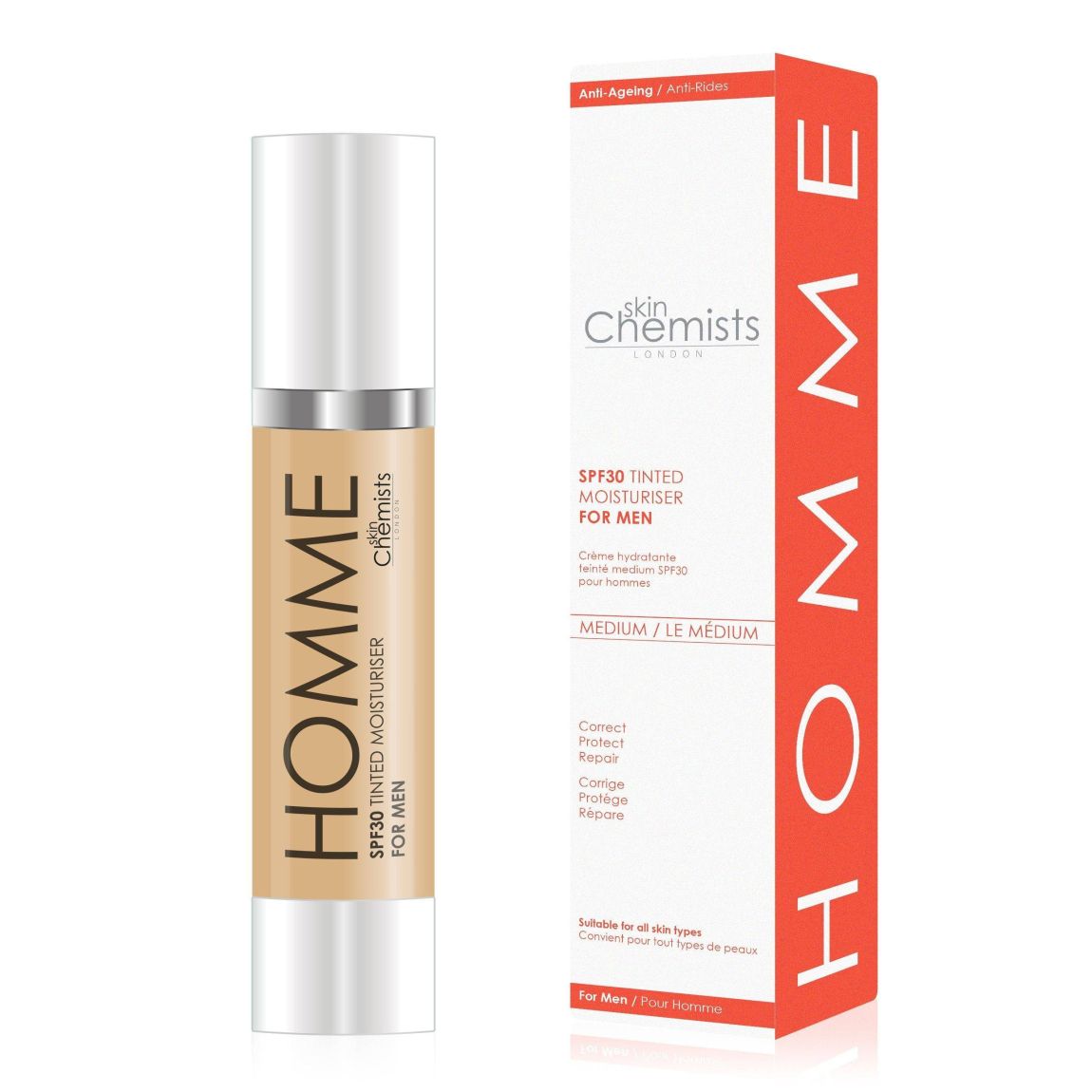 skinChemists Men's Tinted Medium Moisturiser SPF 30 50ml main product photo